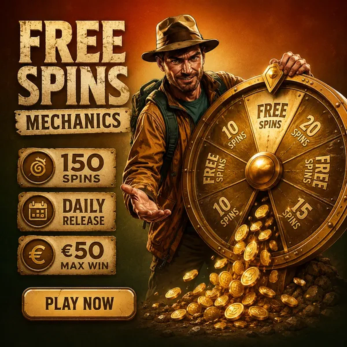 The Digger presents golden prize wheel with free spins at Jackpot Raider treasure site