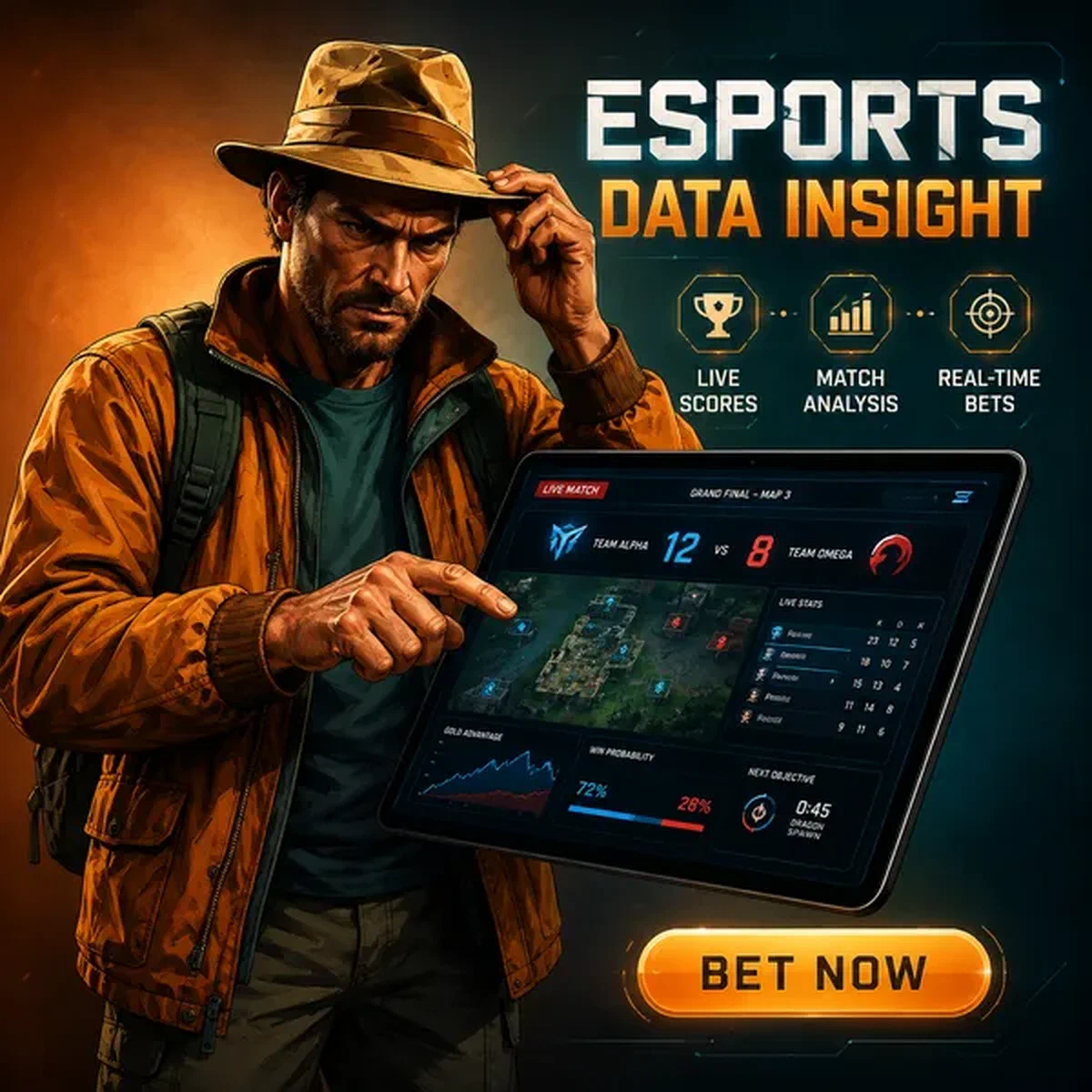 The Digger analyzing live esports data on tablet at Esports Market Infrastructure and Data Feeds